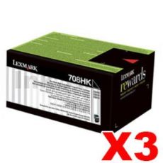 3 x Lexmark (70C8HK0) Genuine CS310 / CS410 / CS510 Black High Yield Toner Cartridge - 4,000 pages