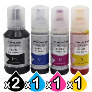 5-Pack Compatible for Epson T502 EcoTank Ink Bottles [2BK+1C+1M+1Y]