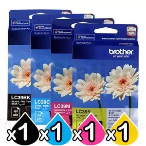4 Pack Genuine Brother LC-39 Ink Combo [BK+C+M+Y]