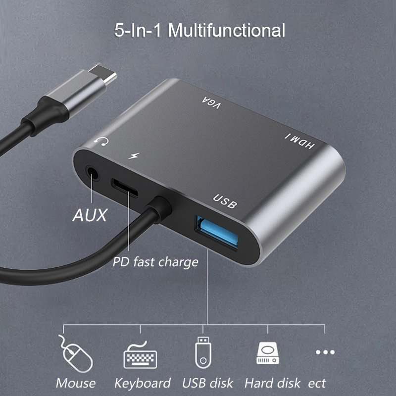 5-In-1 USB-C Multifunction Adapter USB Hub (PD Charging + HDMI + USB 3. ...