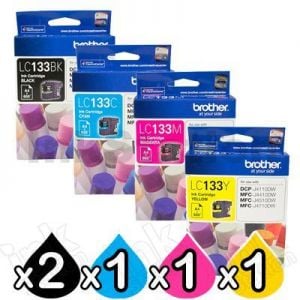 5 Pack Genuine Brother LC-133 Ink Cartridges [2BK+C+M+Y]
