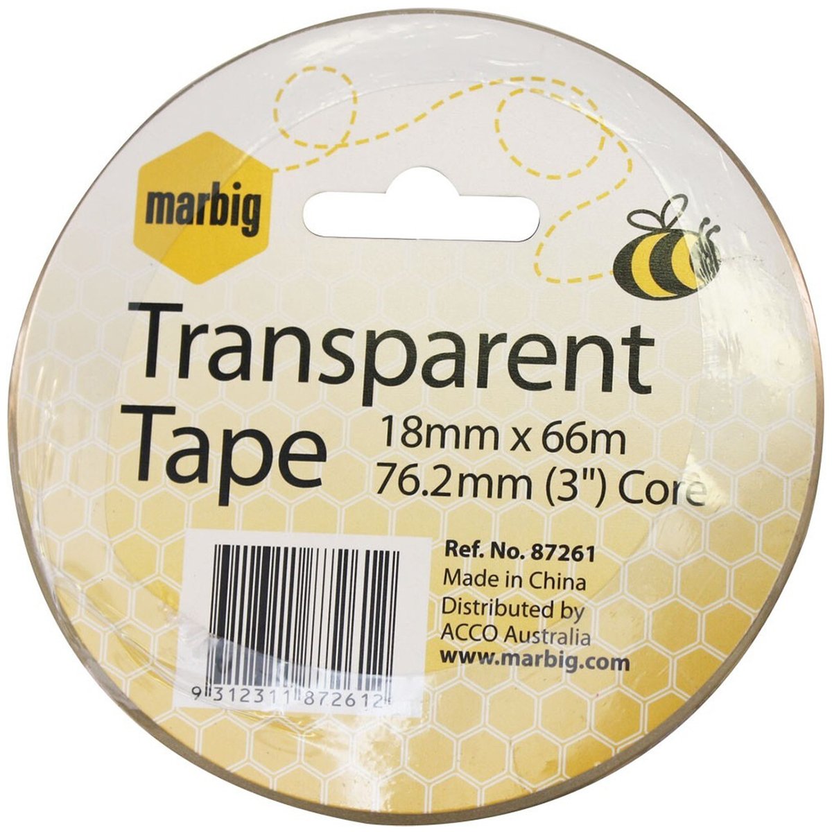 8 Rolls Marbig Clear Office Tape 18mm x 66m (76.2mm Core) InkStation