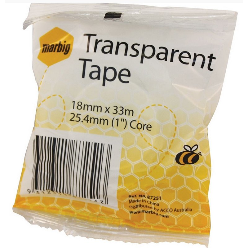 8 Rolls Marbig Clear Office Tape 18mm x 33m (25.4mm Core) InkStation