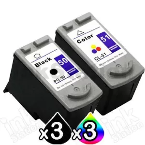 6 Pack Canon PG-50 CL-51 Compatible Value Pack [3BK,3C]