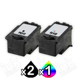 3 Pack Canon PG-512 CL-513 Compatible High Yield Value Pack [2BK,1C]