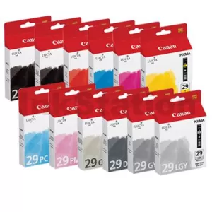 12 Pack Genuine Canon PGI-29 Ink Cartridge Combo [1MBK,1PBK,1C,1M,1Y,1PC,1PM,1R,1GY,1LGY,1DGY,1CO]