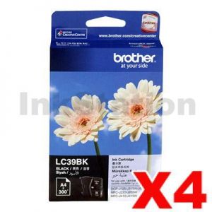 4 x Genuine Brother LC-39BK Black Inkjet - 300 pages each