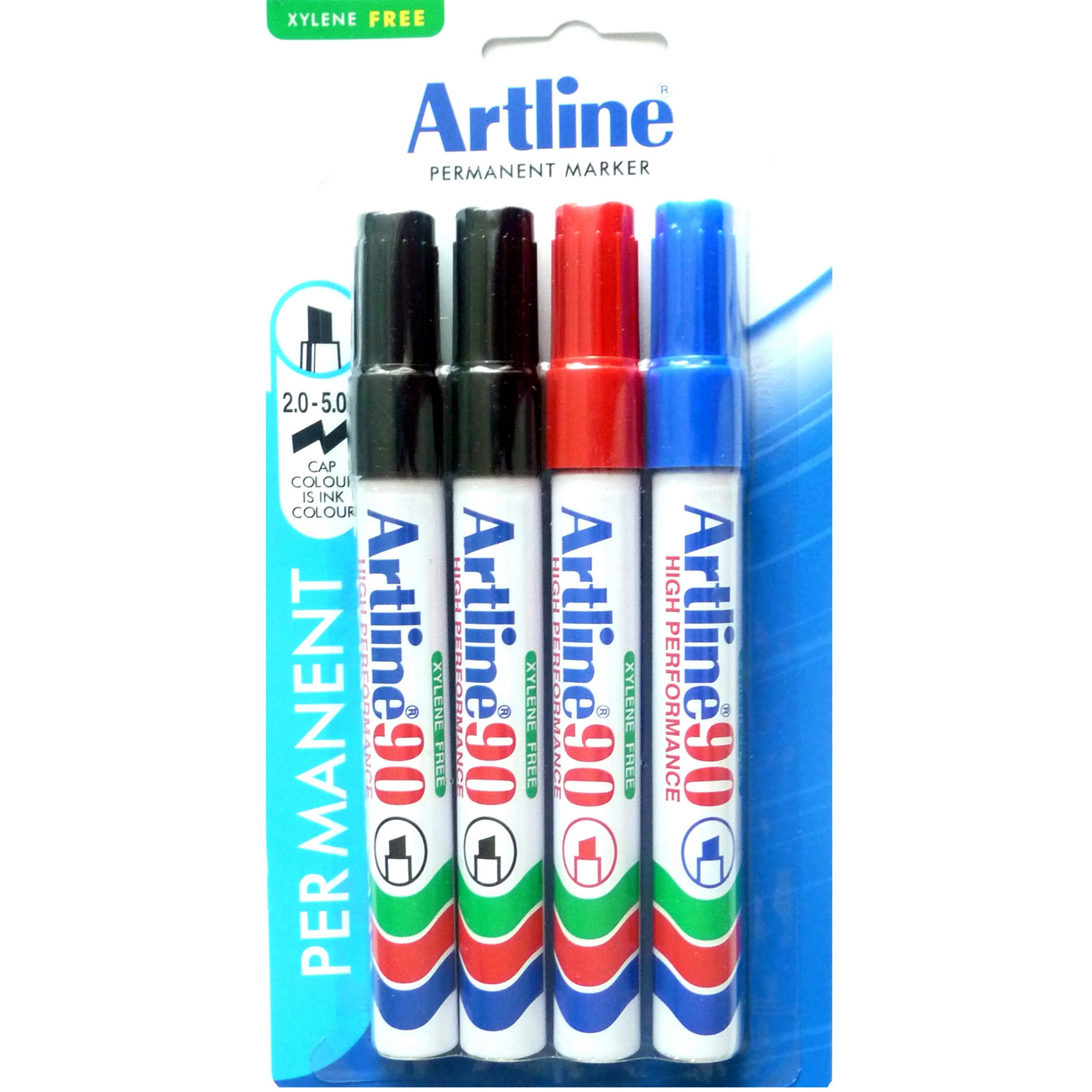 Artline 90 Permanent Marker 5mm Chisel Nib Assorted 4Pack InkStation