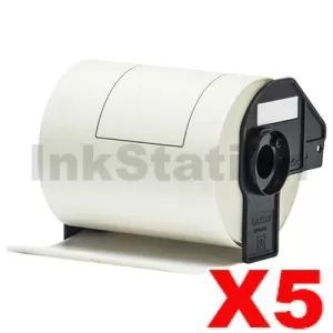 5 x Compatible Brother DK-11247 Black Text on White 103mm x 164mm Die-Cut Paper Label Roll - 180 labels per roll