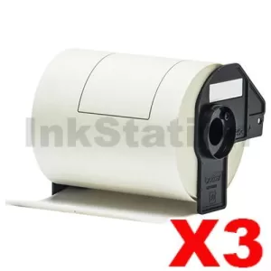 3 x Compatible Brother DK-11247 Black Text on White 103mm x 164mm Die-Cut Paper Label Roll - 180 labels per roll