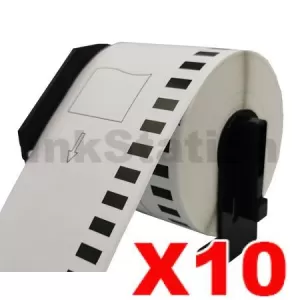 10 x Compatible Brother DK-22251 Black & Red Text on White Continuous Label Roll 62mm x 15.24m