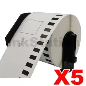 5 x Compatible Brother DK-22251 Black & Red Text on White Continuous Label Roll 62mm x 15.24m