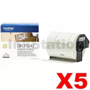5 x Genuine Brother DK-11247 Black Text on White 103mm x 164mm Die-Cut Paper Label Roll - 180 labels per roll