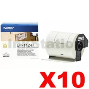 10 x Genuine Brother DK-11247 Black Text on White 103mm x 164mm Die-Cut Paper Label Roll - 180 labels per roll