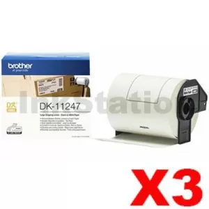 3 x Genuine Brother DK-11247 Black Text on White 103mm x 164mm Die-Cut Paper Label Roll - 180 labels per roll