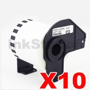 10 x Compatible Brother DK-22212 Black Text on White Continuous Film Label Roll 62mm x 15.24m