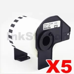 5 x Compatible Brother DK-22212 Black Text on White Continuous Film Label Roll 62mm x 15.24m