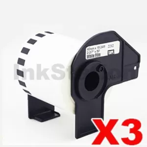 3 x Compatible Brother DK-22212 Black Text on White Continuous Film Label Roll 62mm x 15.24m