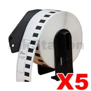 5 x Compatible Brother DK-22211 Black Text on White Continuous Film Label Roll 29mm x 15.24m