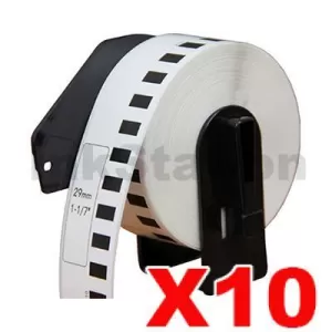 10 x Compatible Brother DK-22211 Black Text on White Continuous Film Label Roll 29mm x 15.24m
