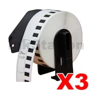 3 x Compatible Brother DK-22211 Black Text on White Continuous Film Label Roll 29mm x 15.24m