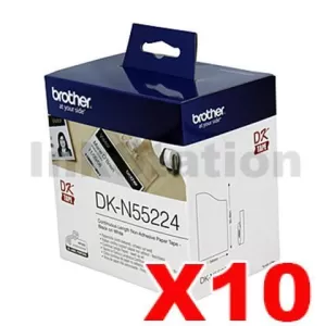 10 x Genuine Brother DK-N55224 Black Text on White Continuous Paper Label Roll Non-Adhesive 54mm x 30.48m