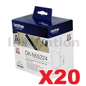 20 x Genuine Brother DK-N55224 Black Text on White Continuous Paper Label Roll Non-Adhesive 54mm x 30.48m