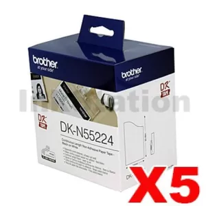 5 x Genuine Brother DK-N55224 Black Text on White Continuous Paper Label Roll Non-Adhesive 54mm x 30.48m