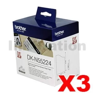 3 x Genuine Brother DK-N55224 Black Text on White Continuous Paper Label Roll Non-Adhesive 54mm x 30.48m