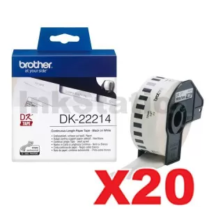 20 x Genuine Brother DK-22214 Black Text on White Continuous Paper Label Roll 12mm x 30.48m