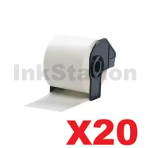 20 x Compatible Brother DK-22205 Black Text on White Continuous Paper Label Roll 62mm x 30.48m
