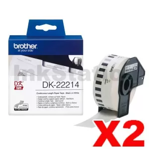 2 x Genuine Brother DK-22214 Black Text on White Continuous Paper Label Roll 12mm x 30.48m