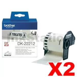 2 x Genuine Brother DK-22212 Black Text on White Continuous Film Label Roll 62mm x 15.24m