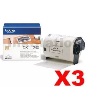 3 x Genuine Brother DK-11240 Black Text on White 102mm x 51mm Die-Cut Paper Label Roll - 600 labels per roll