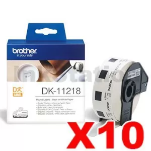 10 x Genuine Brother DK-11218 Black Text on White 24mm Diameter Die-Cut Paper Label Roll - 1000 labels per roll