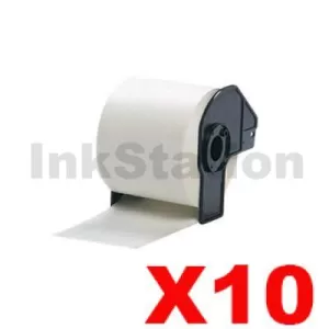 10 x Compatible Brother DK-22205 Black Text on White Continuous Paper Label Roll 62mm x 30.48m