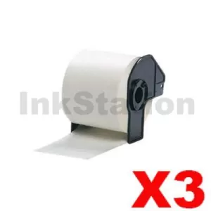 3 x Compatible Brother DK-22205 Black Text on White Continuous Paper Label Roll 62mm x 30.48m
