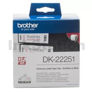 Genuine Brother DK-22251 Black & Red Text on White Continuous Label Roll 62mm x 15.24m