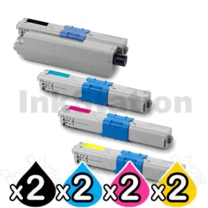2 sets of 4 Pack OKI Compatible C310DN / C330DN / MC361 / MC362DN / C331DN Toner Cartridges (44469805-44469755)