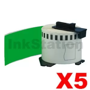 5 x Compatible Brother DK-22205 Black Text on Green Continuous Paper Label Roll 62mm x 30.48m