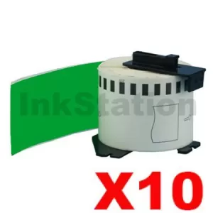 10 x Compatible Brother DK-22205 Black Text on Green Continuous Paper Label Roll 62mm x 30.48m