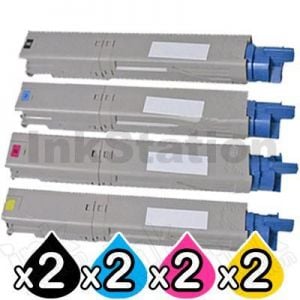 2 sets of 4 Pack OKI C3530MFP, C3520MFP Compatible Toner Cartridges (43459325-43459328)