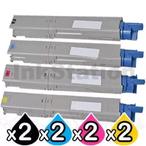2 sets of 4 Pack OKI C3530MFP, C3520MFP Compatible Toner Cartridges (43459325-43459328)