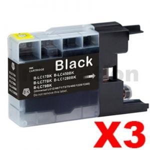 3 x Compatible Brother LC73/LC77XLBK Black High Yield Ink Cartridge - 1,200 pages