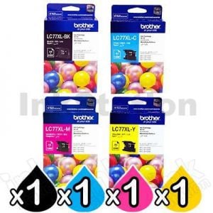 4 Pack Genuine Brother LC-77XL High Yield Ink Combo [BK+C+M+Y]