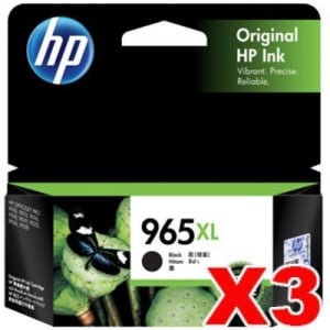 3 x HP 965XL Genuine Black High Yield Inkjet Cartridge 3JA84AA - 2,000 Pages
