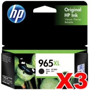 3 x HP 965XL Genuine Black High Yield Inkjet Cartridge 3JA84AA - 2,000 Pages