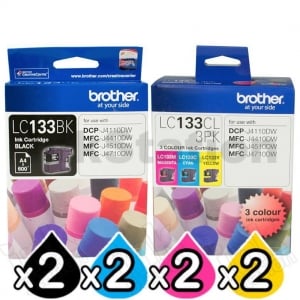 2 x Genuine Brother LC-133BK + LC-133CL3PK Ink Cartridges Combo [2BK+2C+2M+2Y]