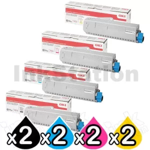 2 Sets of 4 Pack OKI C834 Genuine Toner Cartridge Combo 46861312 - 46861309 [2BK,2C,2M,2Y]