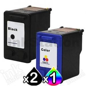 3 Pack HP 60XL Compatible Inkjet Cartridges CC641WA + CC644WA [2BK,1CL]